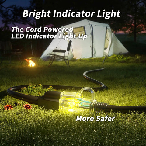 Outdoor Extension Cord 25 Ft Waterproof With Lighted Indicator And Cold Weatherproof To Minus 40 C in camping setup