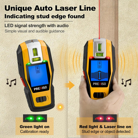 2-In-1 Stud Finder With Laser Level, Rechargeable Cross Line Laser And Wall Scanner showing stud detection on wall