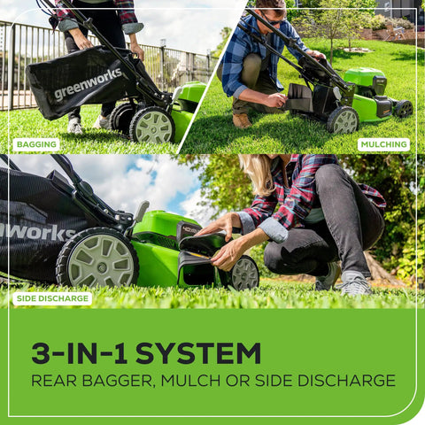 Person using 40V Cordless 21 Inch Brushless Lawn Mower With Self Propelled Smart Pace No Gas Easy Start Up To 60 Minutes Runtime On Dual 4Ah Batteries With Charger Included 75 Plus Compatible Tools Ecosystem for bagging and mulching functions on grass.