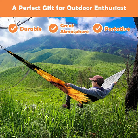 Portable Double And Single Hammock With Storage Bag For Camping, Travel, Beach, Hiking And Backyard Lounging, Sunflower Color
