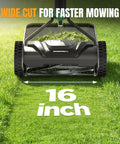 16 Inch Push Reel Lawn Mower With 5 Cutting Blades And Adjustable Height, Removable 8 Gallon Grass Catcher, Easy No Fuss Cut For Yards And Gardens, Clean Level Cut, Durable Black Finish, front view on grass