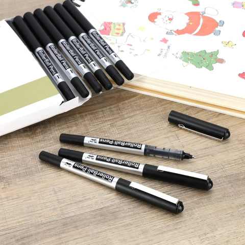 Rollerball Pens 25 Pack Black Ink Fine Point For Writing Journaling Note Taking Planning And Office Use with caps removed