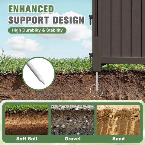 Outdoor Privacy Screen For Trash Cans And AC Units, 4 Panel Enclosure In Brown with enhanced support design in soil.