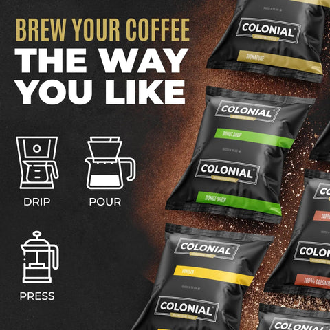 Colombian Arabica Ground Coffee Packets 100 Count Premeasured Frac Packs For 12 Cup Makers Gourmet Medium Roast on display
