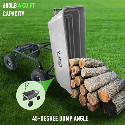 Heavy Duty Garden Cart That Is A Workhorse With 600 Lb Capacity And 4 Cu Ft Bed Front Handle Quick Release Dump Wagon 45 Degree Dump Steel Frame 10 Inch All Terrain Wheels Perfect For Soil Mulch Firewood And Yard Debris carrying firewood