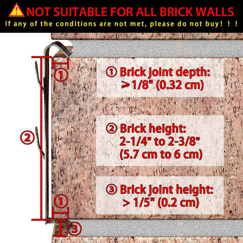 Heavy Duty Brick Wall Clips For Outdoor Hangs No Drill No Nails showing fit specifications on brick wall