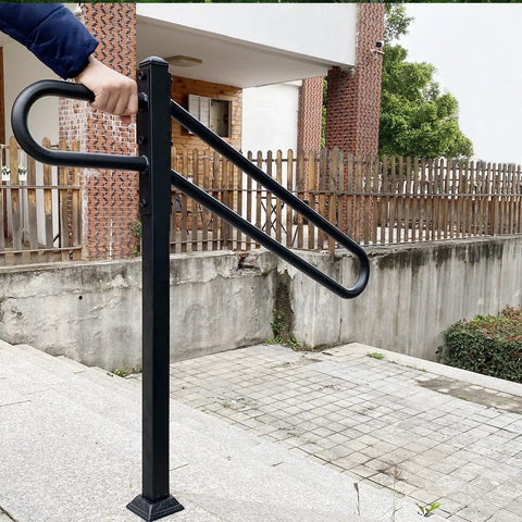 Tough As Nails Outdoor Single Post Wrought Iron Stair Rail For 1 To 3 Steps, Heavy Duty Metal Handrail With Powder Coated Rust Resistant Finish, Weatherproof Porch Or Garage Stair Railing, 28 Inch Long By 8.5 Inch Wide Base, 35.5 Inch Tall