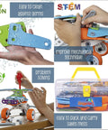 7 In 1 Mechanical Building Kit For Kids Aged 7 To 12, 171 Piece Construction Set With Bonus Model And 25 Spare Parts, build STEM models and carry case