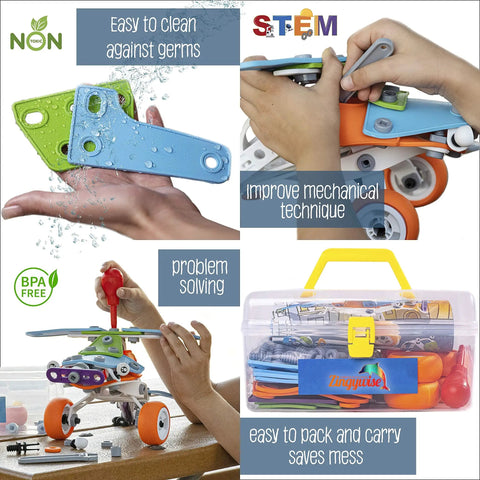 7 In 1 Mechanical Building Kit For Kids Aged 7 To 12, 171 Piece Construction Set With Bonus Model And 25 Spare Parts, build STEM models and carry case