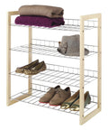 Wood And Chrome 4 Tier Closet Shelf With Stackable Shoe Racks Heavy Duty 100 Pound Capacity Great For Entryways And Closets