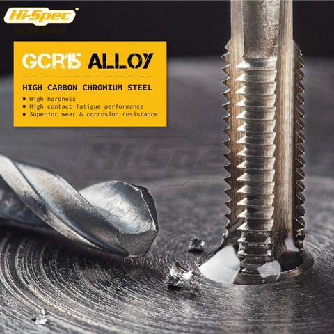 Close-up of a tap and die tool in use; Complete 20 Piece Metric Tap And Die Set M3 To M12 For Thread Repair And Tapping Screw