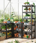 Heavy Duty 6 Tier Metal Storage Shelving Unit For Pantry Kitchen And Garage Each Shelf Holds Up To 376 Lbs Total Capacity 2256 Lbs Sturdy 5mm MDF Shelves With 5 Support Bars Adjustable Chrome Frame. six-tier black metal shelf for potted plants in a sunroom