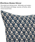 Hand Block Print Throw Pillow Covers Set Artisan Made 100 Percent Cotton With Zipper Closure Neutral Boho Cozy Accent For Sofa Bed Chair Deep Blue 20x20 Inches Pack Of 2, close-up floral pattern