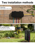 Built Different Heavy Duty IP65 Waterproof Outlet Box With Six Entry Ports For Power Strips And Extension Cables installed on wall and ground.