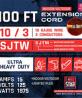 Heavy Duty 10 Gauge Weatherproof Outdoor Extension Cord 100 Ft High Visibility Yellow Contractor Grade For Indoor Outdoor Use OSHA Compliant Flexible In Cold Weather Power Tools Appliances And More packaging details