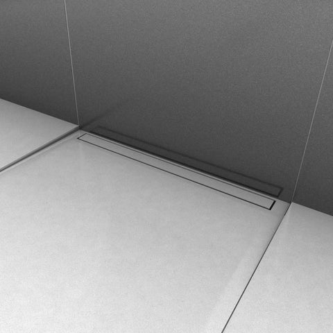 Sleek Tile in Linear Shower Drain Cover Plate Crafted from Premium 304 Stainless Steel That Goes Hard Against Rust and Wear, Matte Black finish in a shower.