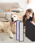 Pet Dander, Hair and Odor Filter C for GermGuardian Air Purifier shown with dog and child on living room floor