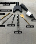 Hands Free Dust Collector Upgrade For Hole Saw Dust Extraction Tool Vacuum Attachment with drill bits and hole saws displayed