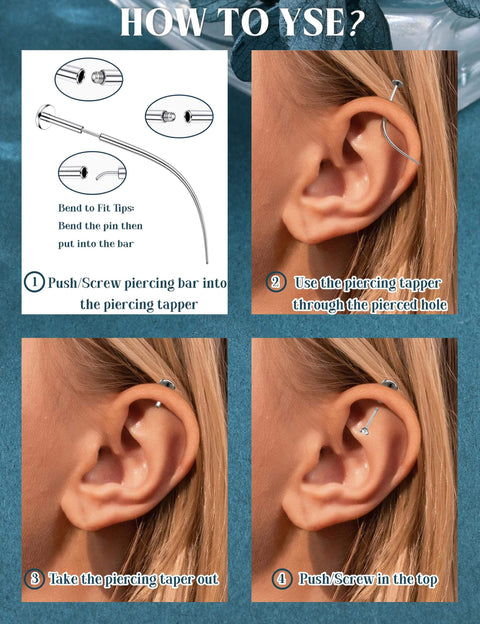 Step-by-step use of Titanium Piercing Threader Tool Kit For 14G 16G 18G 20G Insertion And Stretching in cartilage piercing