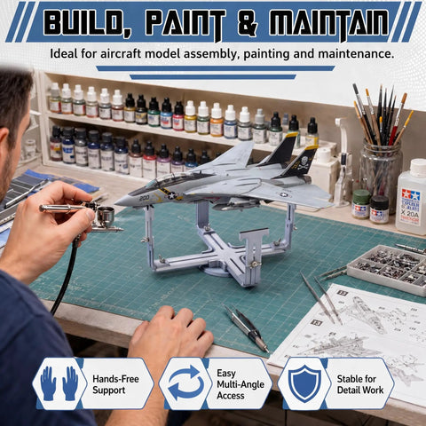 Adjustable RC Plane Stand With 360 Degree Rotating Base For Painting And Maintenance Durable 3D Printed PLA Aircraft Model Holder That Fits 1 To 48 And 1 To 72 Scale Kits in use