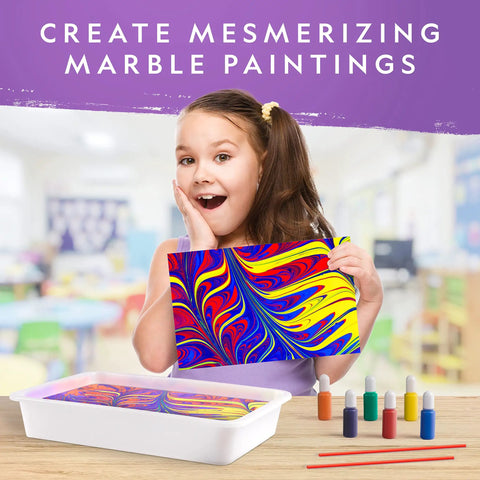 Marbling Paint Craft Kit For Kids Dope Marble Art Set With Easy Transfer To Paper Sheets For Framing And Gift Ideas Creative Arts And Crafts Activity For Boys And Girls, girl holding marbled paper