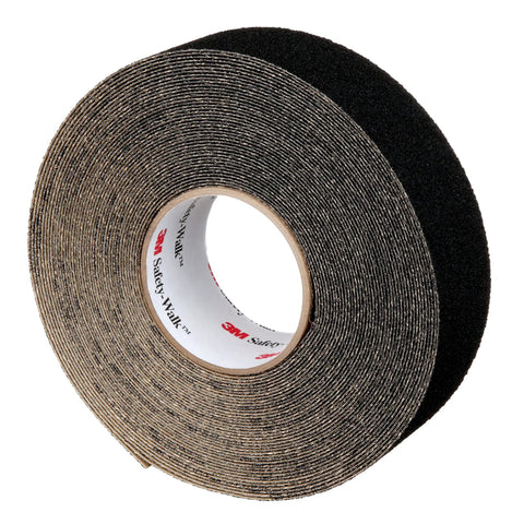 Slip-Resistant Vinyl Tapes And Treads 310 Black, 2 Inch Wide, medium textured roll with durable adhesive, side view.