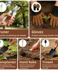 Mother's Day Garden Kit Gift Set with pruner, gloves, transplanter, hand rake, and trowel for planting and gardening