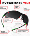 Built Tough Safety Glasses With Anti Fog Wrap Around Lenses And Scratch Beater Coating Plus Grip Lock Temples And Genuine Uv Blocking For Your Daily Grind In Black Green Tinted 10 Pack displaying features like adjustable nose pad.