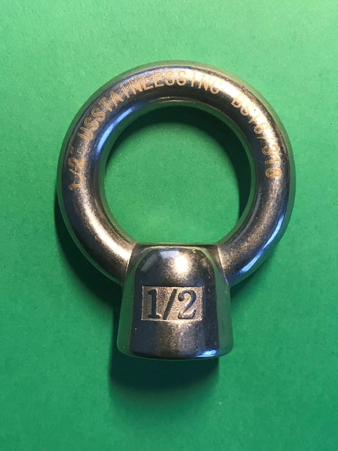 Marine Grade 316 Stainless Steel Lifting Eye Nut One Half Inch UNC Thread With Pitch 13 For Heavy Duty Hoisting And Cable Or Rope Anchoring