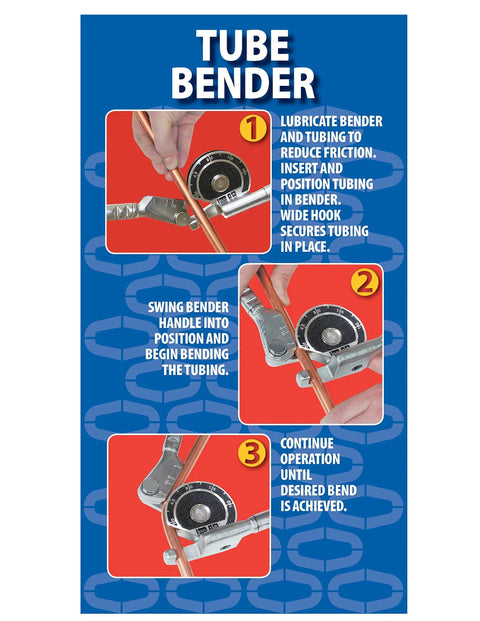 Heavy Duty Lever Type Tube Bender For One Half Inch Outer Diameter Tubing Handles Soft Copper Aluminum Brass Steel; usage steps