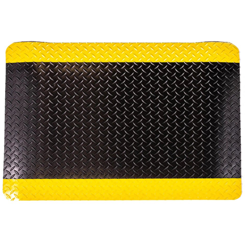 Rugged Workhorse Industrial Heavy Duty Vinyl Anti Fatigue Floor Mat With Diamond Tread For Secure Footing And Cushioned Comfort Thick Sponge Backing 2 By 3 Feet Black With Yellow Border