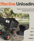 Heavy Duty Steel Garden Cart Beast With 660 Pound Hauling Capacity And Fast Dump Bed Towable Utility Wagon with dirt loaded.