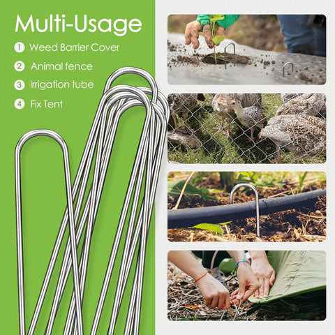 Heavy Duty 12 Inch Landscape Staples 8 Gauge Galvanized U Shaped Ground Stakes used for weed barrier, fencing, and irrigation tubing