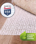 Close-up of Natural Rubber Rug Grip Non Slip Pad 3 By 5 Inch Low Profile Rug Pad with natural rubber texture on hardwood floor