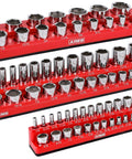 Magnetic Socket Organizer Set For One Quarter, Three Eighths, And One Half Inch Drives displayed with chrome sockets