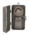 24 Hour Mechanical Time Switch For Indoor Outdoor Use With Noryl Enclosure showing internal gear mechanism and timer settings