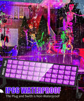 100W LED Black Light Bar With IP66 Waterproof Build illuminating vivid neon skeleton decor in a yard party scene