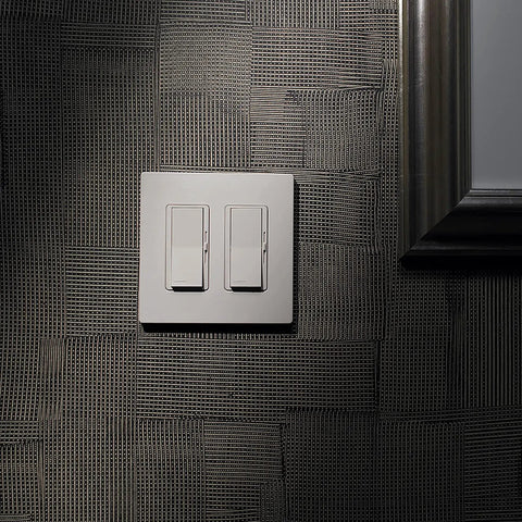 Claro Two Gang Light Switch Cover Plate For Decorator Switches Screwless Wall Plate Satin Snow Finish installed on wall