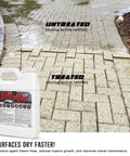 Knockout Commercial Grade Concrete Driveway Sealer Featuring Silane And Siloxane Formula For Serious Water Shielding On Patios Pool Decks And Garages That Deserve Bulletproof Long Term Coverage Without Breaking A Sweat, shown on treated and untreated pavers.