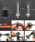 12Pcs Pro Grade Heavy Duty Mixed Curved Flap Discs Set installation guide with size specifications for die grinder holder and discs.