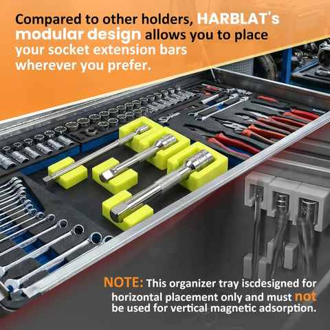 Magnetic Socket Extension Organizer With Modular Holders For Quarter, Three Eighths, And Half Inch Drives in tool drawer