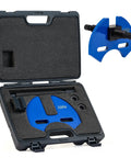 Orion Motor Tech wheel hub removal tool kit in blue with carrying case and foam interior (front view).