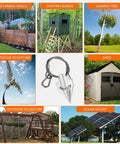 Collage showing uses of Deep Penetration 31 Inch Ground Anchor Kit Set Of Four with driving rod for various structures.