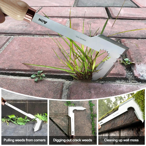 2 Pack Hand Weeder Set With L Shaped Crevice Tool And Curved Tip Weeder Heat Treated Steel Blades And Ash Wood Ergonomic Handles