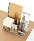 Acrylic Desk Organizer With Six Compartments, Pen And Pencil Holder, Clear Desktop Caddy For Office Supplies, Home Office Or Dorm