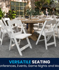 Hercules Series White Padded Folding Chair Set Of 4 Ultra Lightweight Event Seating With 800 Lb Capacity around outdoor table