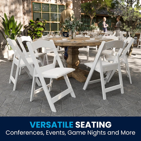 Hercules Series White Padded Folding Chair Set Of 4 Ultra Lightweight Event Seating With 800 Lb Capacity around outdoor table