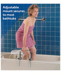 Woman using Bathtub Grab Bar For Seniors And Disabled, No Sweat Safe Grip Rail For Getting In And Out Of Tub, Easy Install, Chrome.