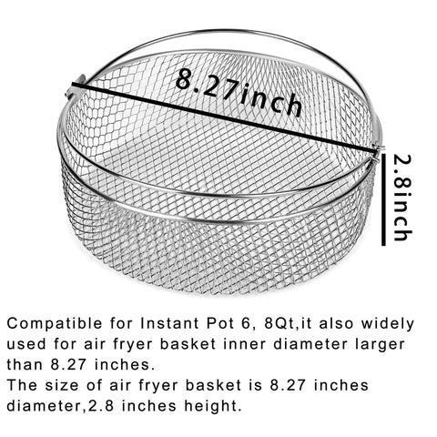 Air Fryer Basket For 6Qt And 8Qt Electric Pressure Cooker, 8.27 Inch Diameter Mesh Steamer Basket, 2.8 Inch High