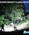 Person using Insanely Bright 99,000 Lumen Rechargeable LED Flashlight Two Pack With Five Modes For Home, Camping And Emergencies